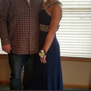 Navy blue long prom dress